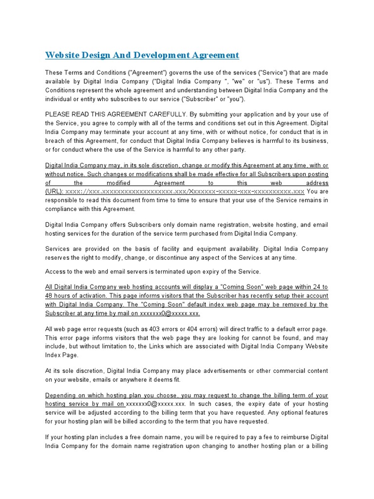 Website Design and Development Agreement | PDF | World Wide Web 