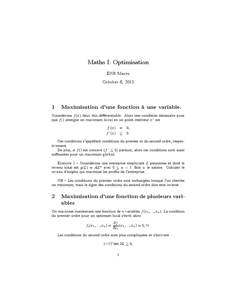 Théorème de l'enveloppe en optimisation | PDF | Extremum | Profit ...