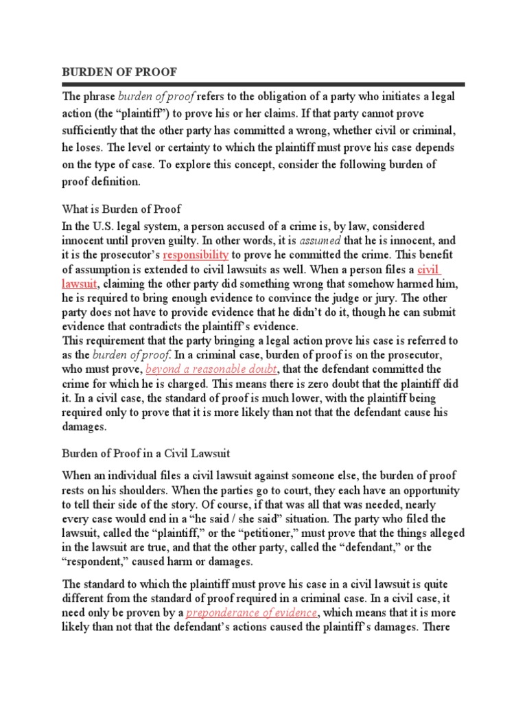 Understanding Burden of Proof in Law | PDF | Burden Of Proof (Law ...