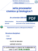Ingineria Proceselor Chimice Şi Biologice/1: An Universitar 2020-2021