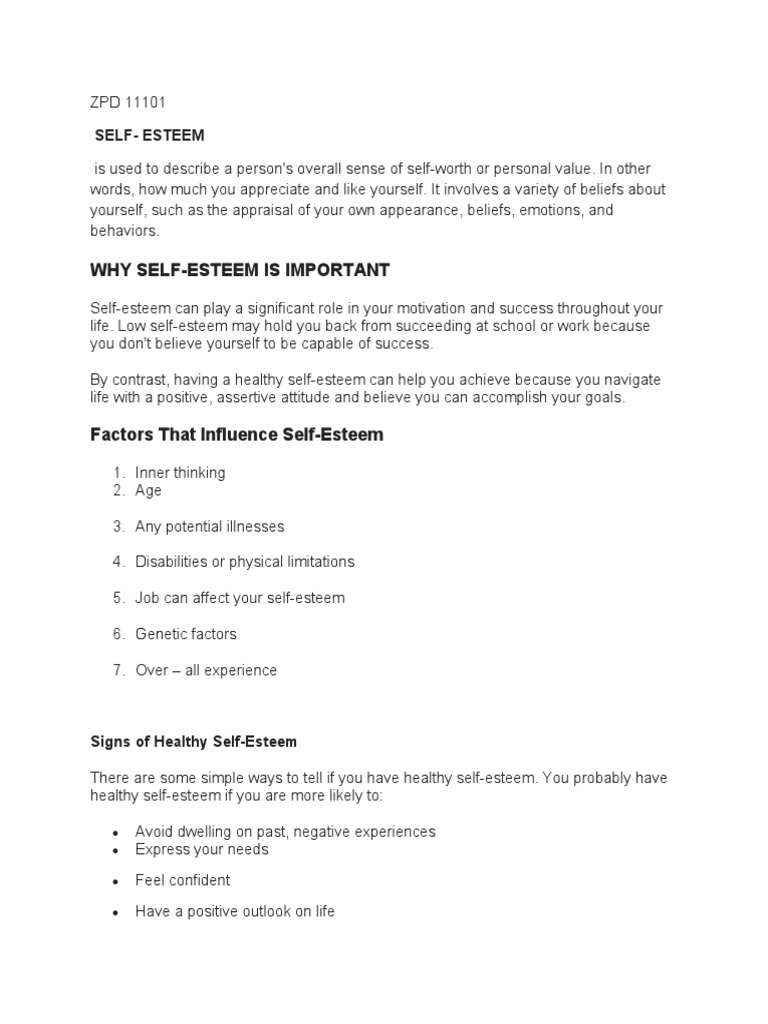 ZPD 1101 - Self Esteem | PDF