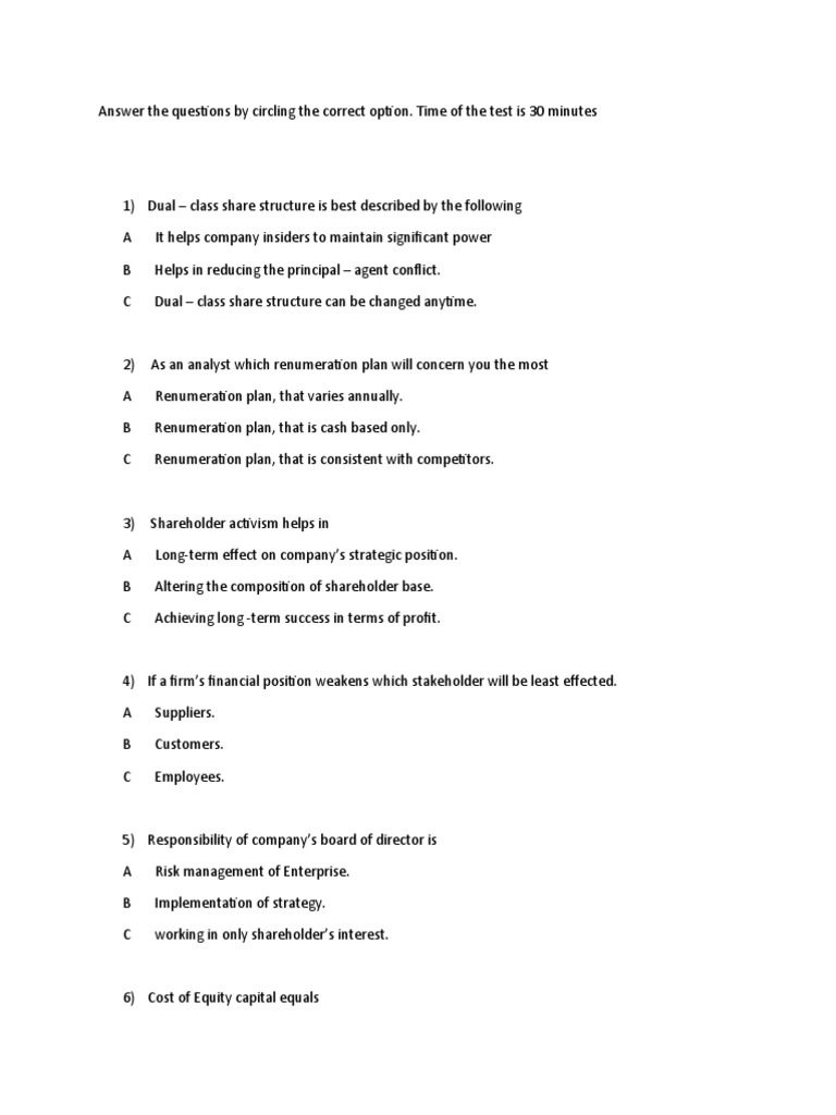 Finance Test: Multiple Choice Questions | PDF | Bonds (Finance ...