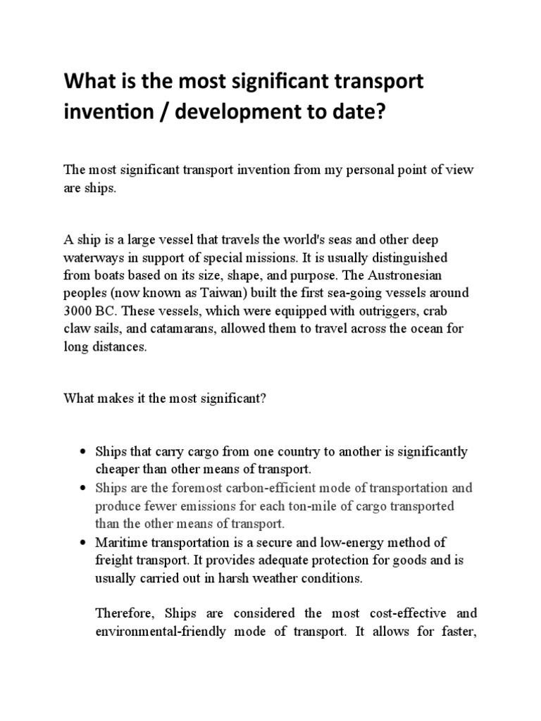 What Is The Most Significant Transport Invention / Development To Date ...