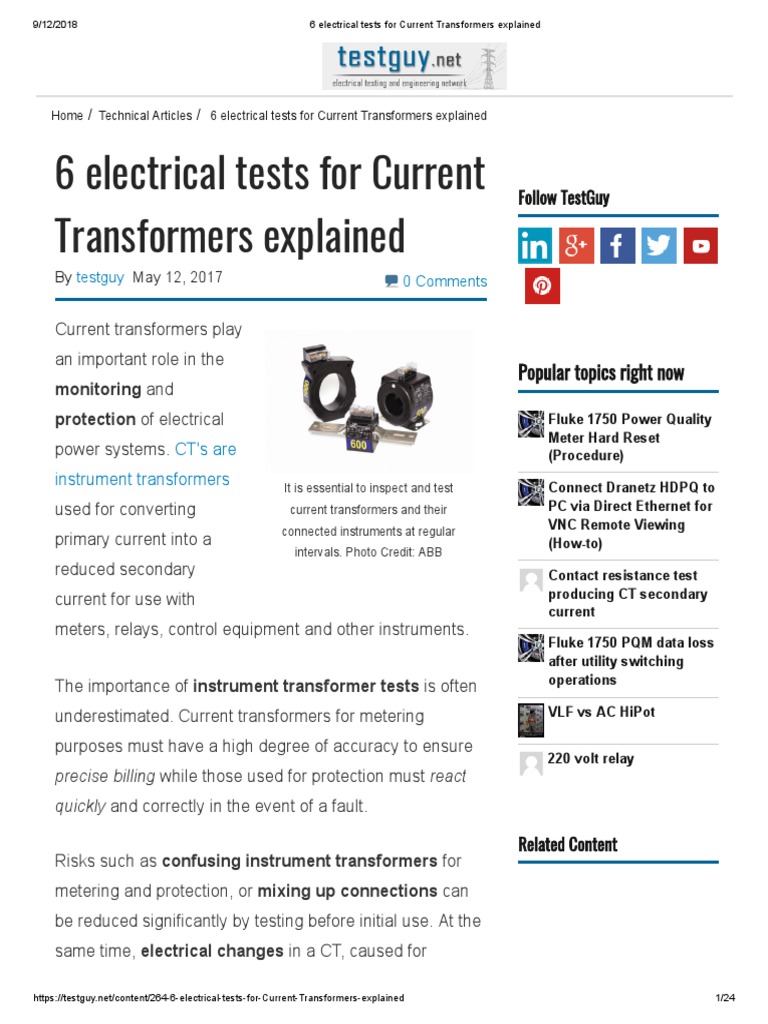 6 Electrical Tests For Current Transformers Explained PDF