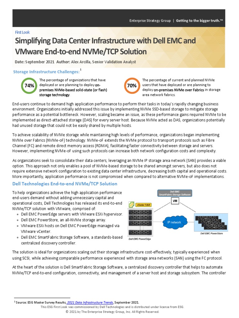 Esg First Look Dell Emc Nvme Over TCP PDF V Mware Computer Network