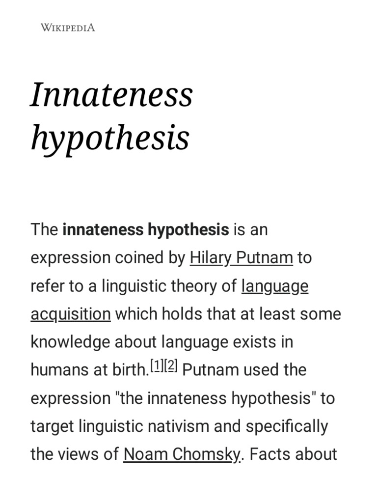 define innateness hypothesis in linguistics