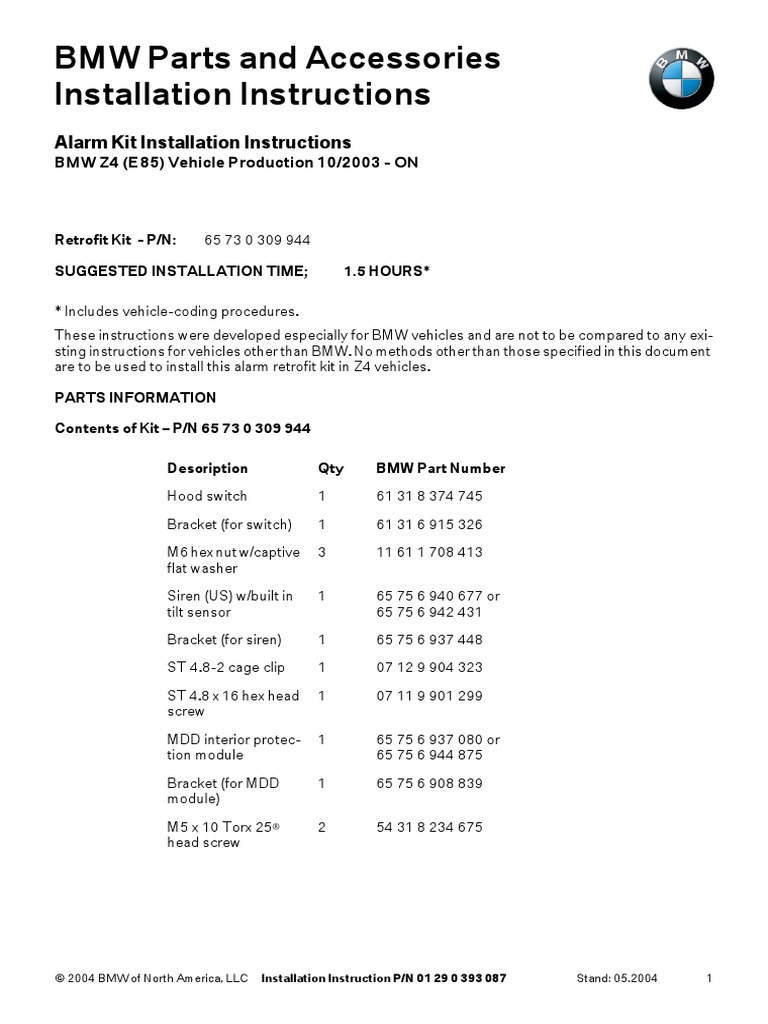 Z4 Alarm Installation Guide PDF Screw Motor Vehicle