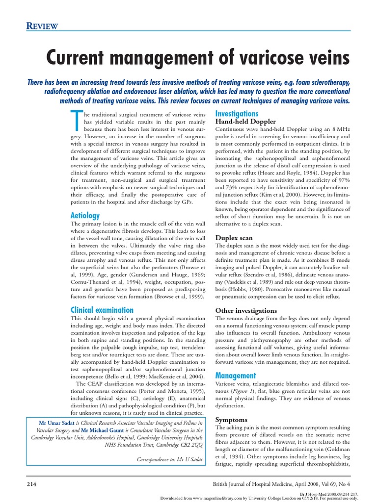 Current Techniques and Management of Varicose Veins: A Comprehensive ...