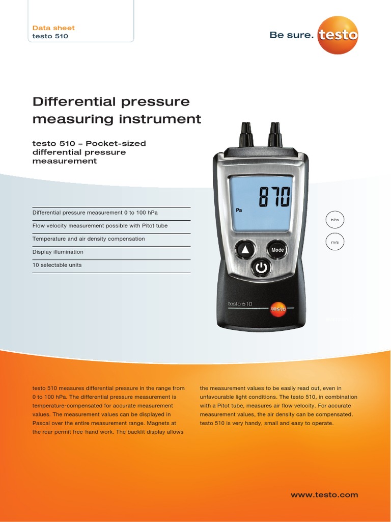 Testo 510 Data Sheet, PDF, Pressure Measurement