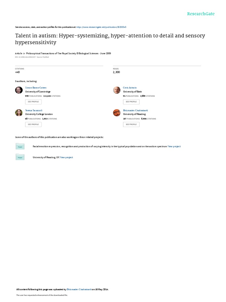 Autism Talent: Hyper-Systemizing Insights | PDF | Somatosensory System ...