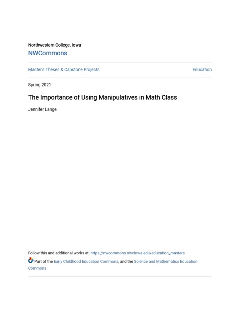 Benefits of Manipulatives in Math Class | PDF | Teachers | Cognition