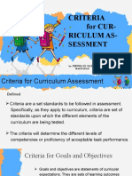 Criteria For CUR-Riculum As - Sessment: Missia H. Sabtal