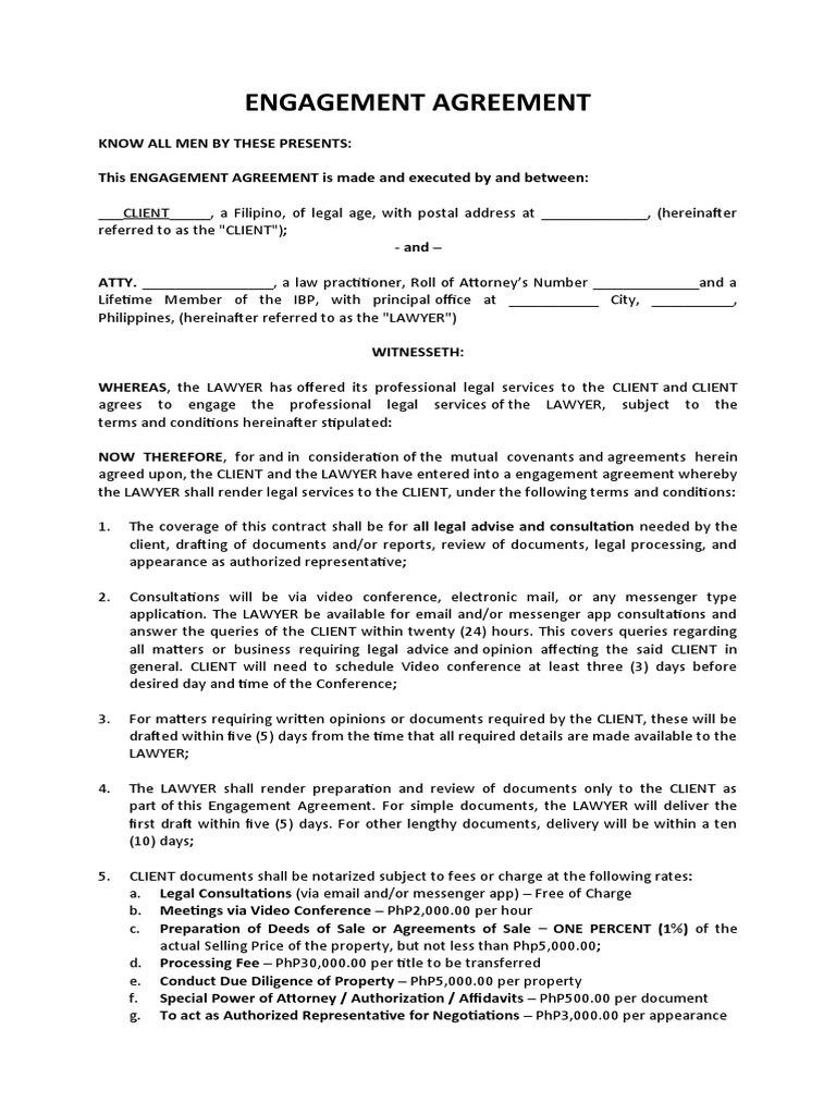 Sample Engagement Agreement Download Free PDF Lawyer Taxes