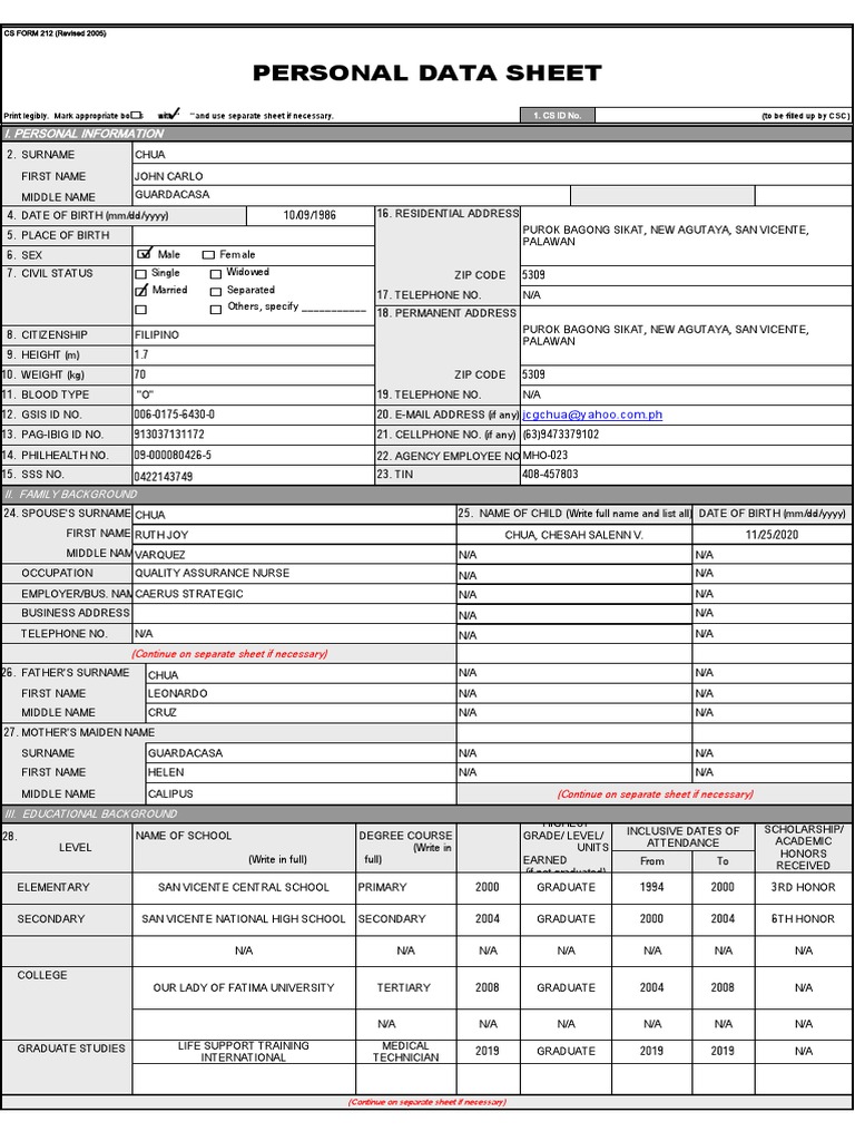 Personal Data Sheet PDF
