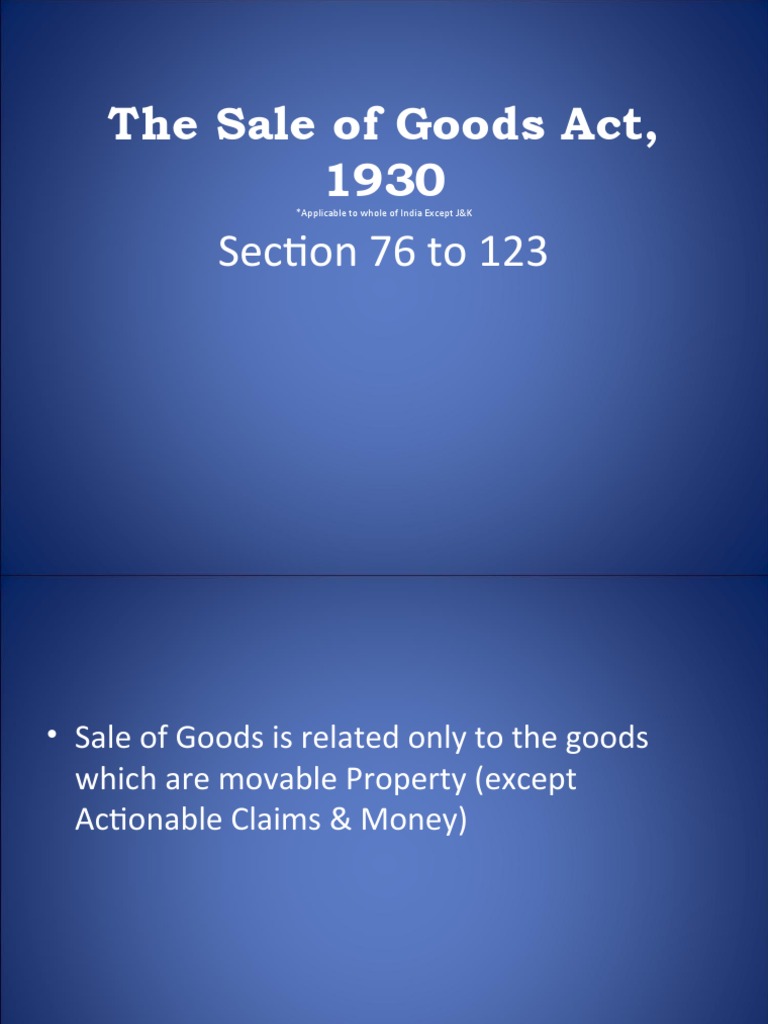 Sale of Goods Act 1930 PDF Breach Of Contract Sales