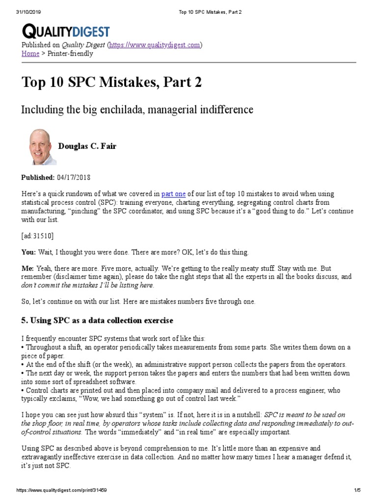 Top 10 SPC Mistakes, Part 2 | PDF | Quality Assurance | Production And ...