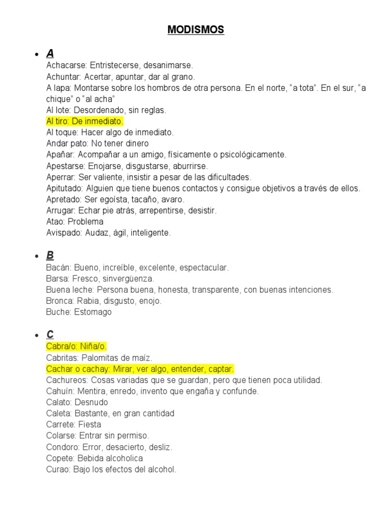 Modismos Chilenos y sus Significados | PDF