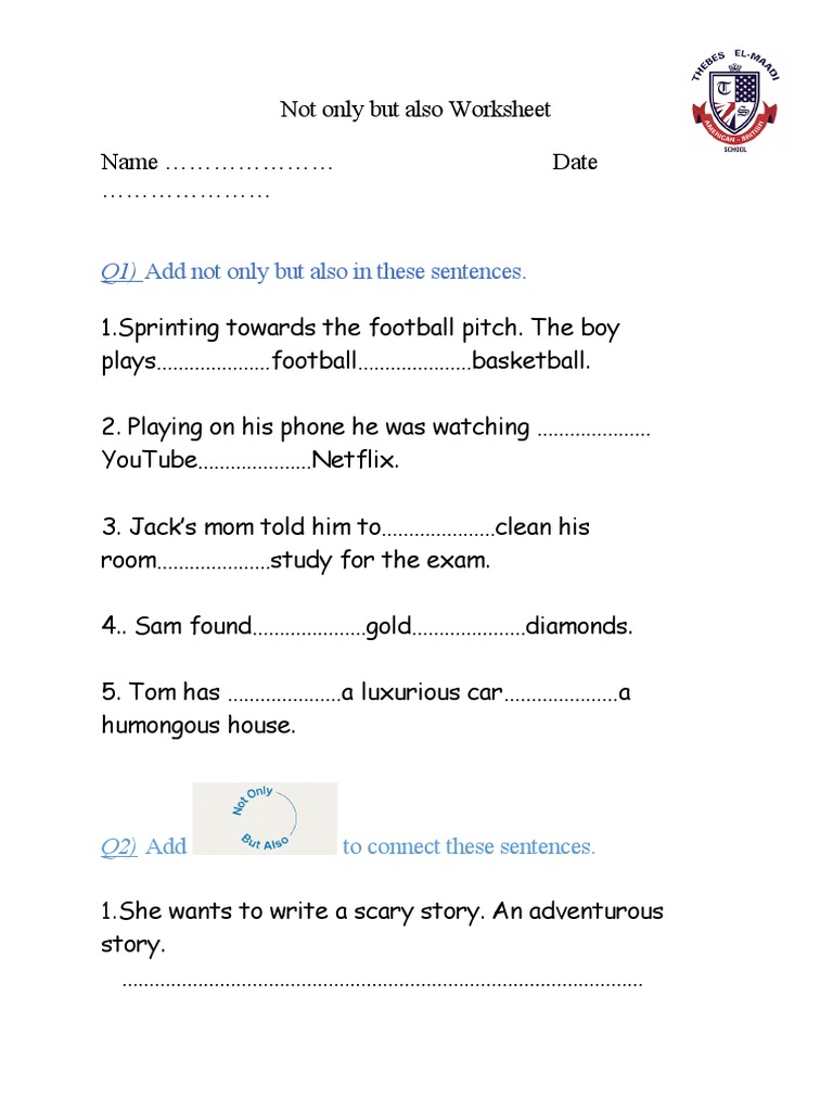 Not Only But Also Worksheet. | PDF