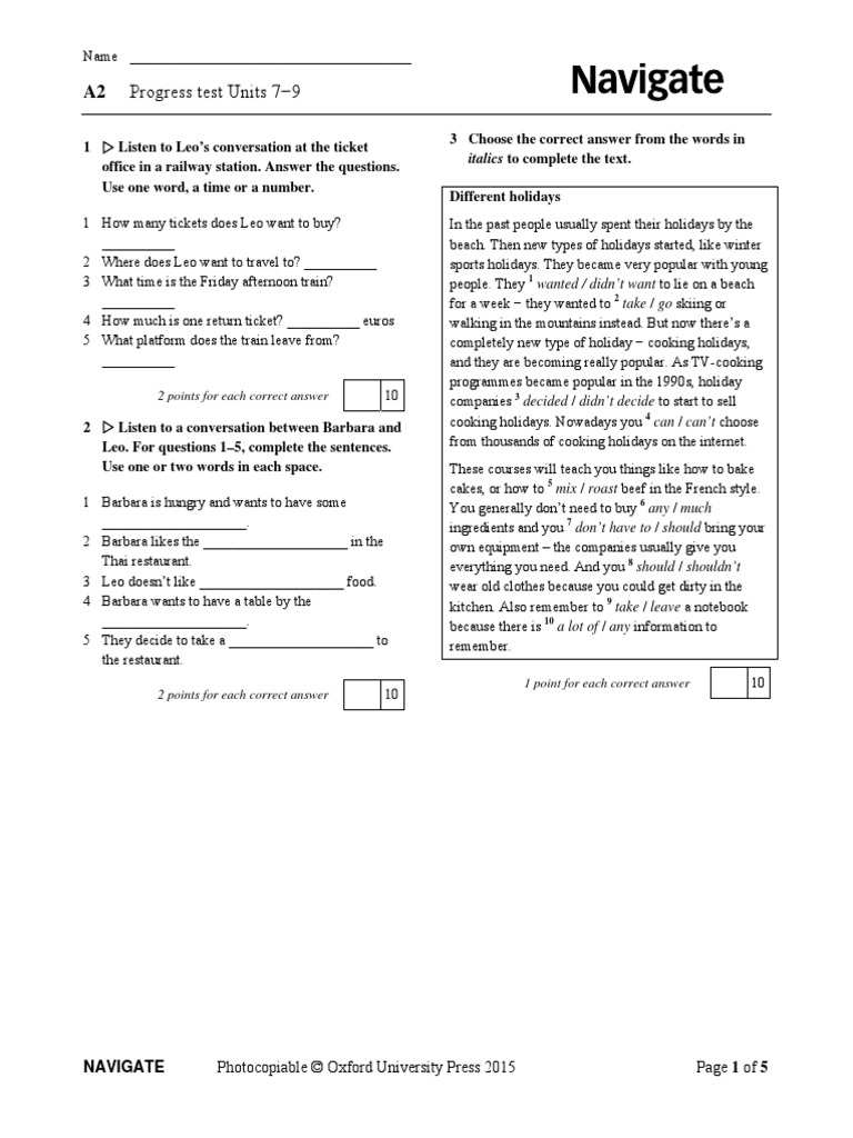 Progress Test 3A (Units 7-9) Navigate Intermediate | PDF | Career ...