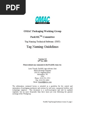 PackML Tag Naming Guidelines V2.0