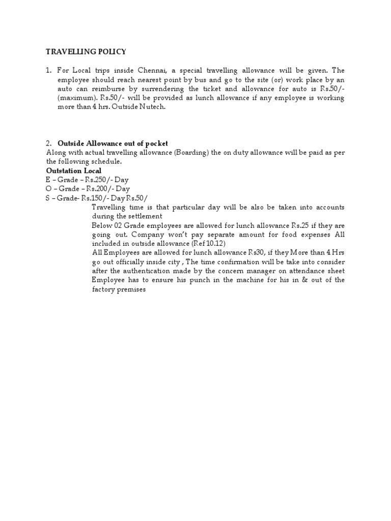 Travelling Policy | PDF