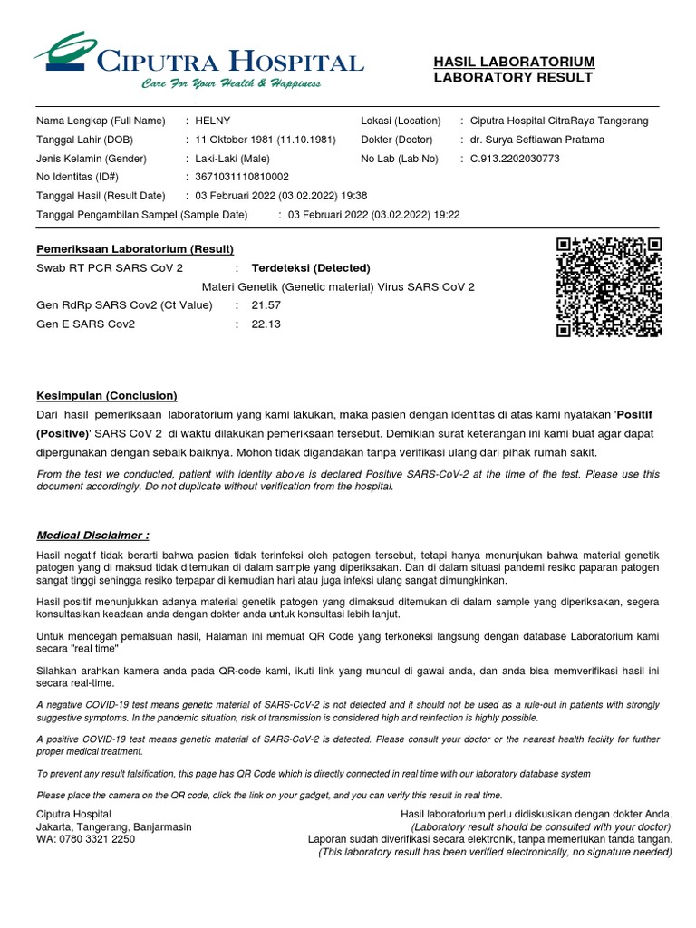 Hasil Laboratorium Laboratory Result | PDF | Kesehatan Holistik