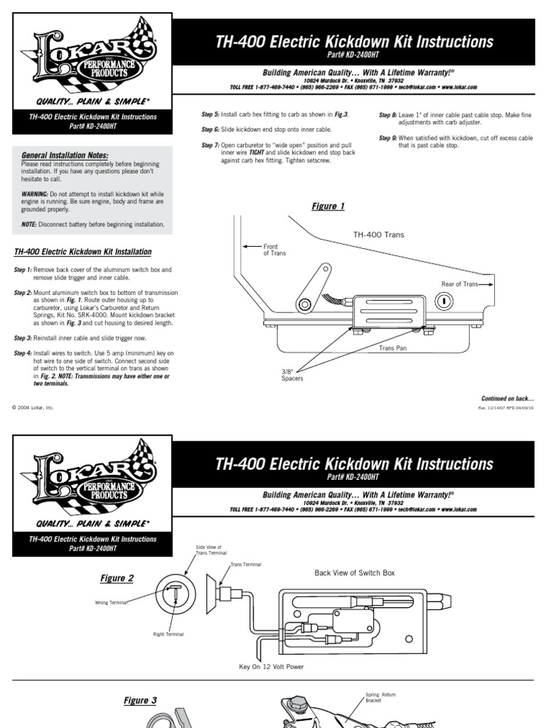 TH400 Electric Kickdown Kit Instructions Building American Quality