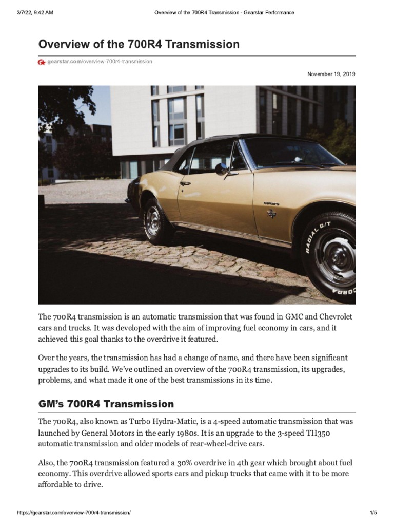Overview of The 700R4 Transmission Gearstar Performance PDF