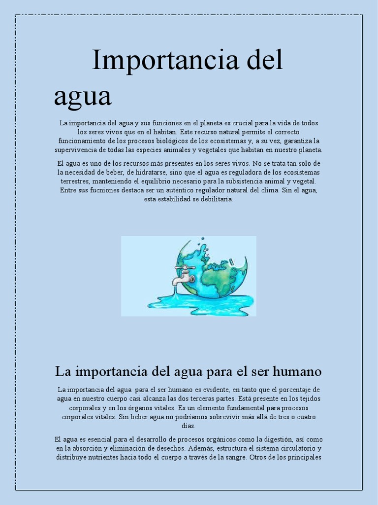 Importancia Del Agua | PDF | Salud y bienestar | Tecnología