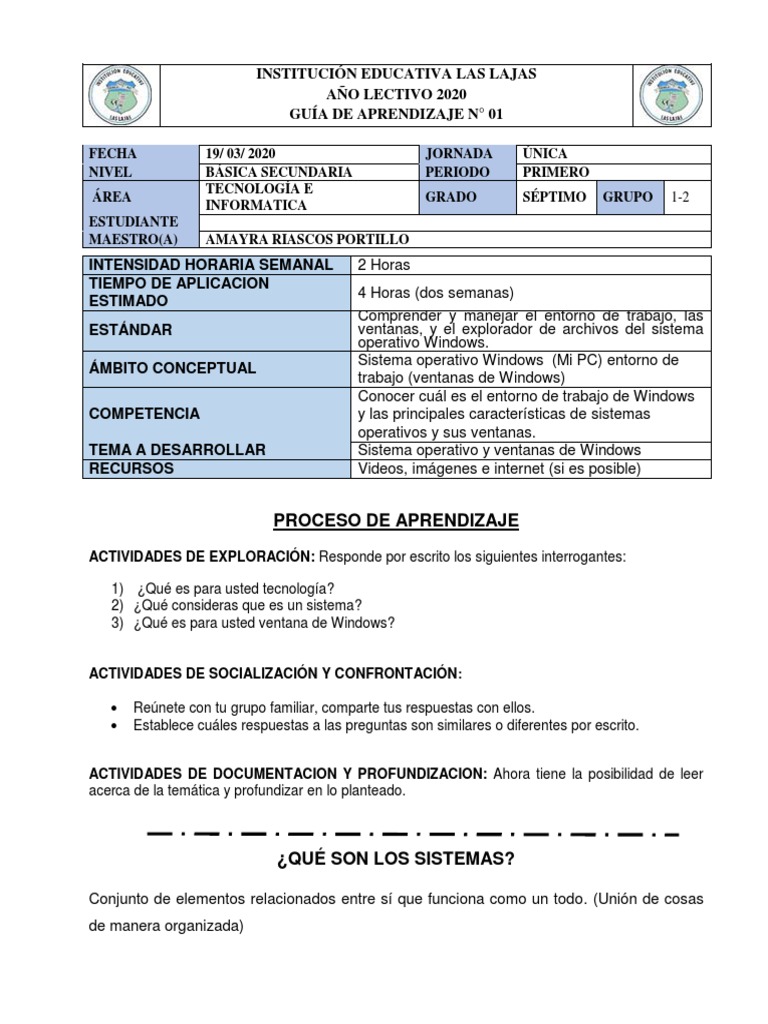 Guia de Informatica Grado 7° | PDF | Sistema operativo | Ventana ...