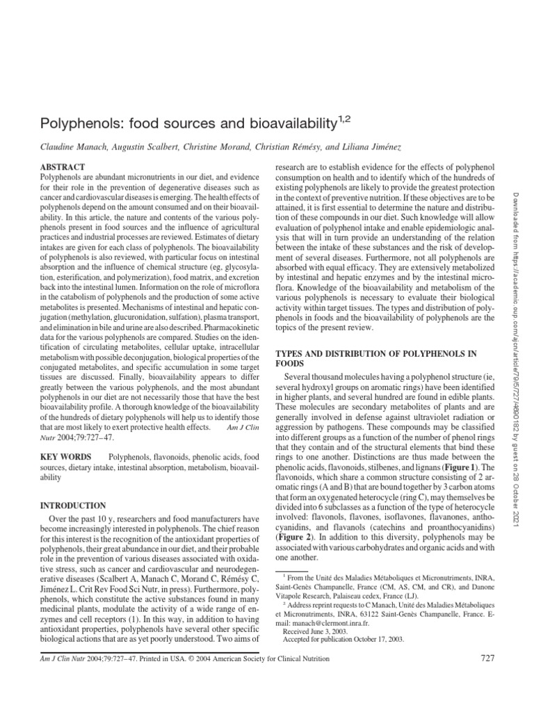 Polyphenols, Food Sources and Bioavailability PDF Polyphenol