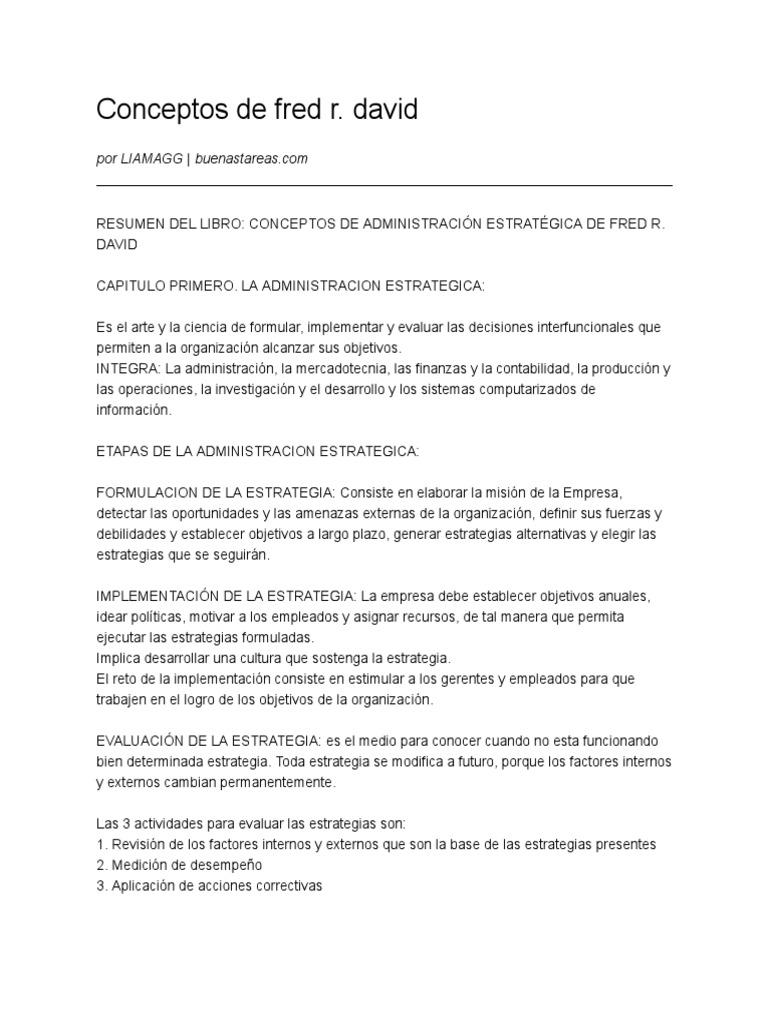 Conceptos de Fred R. David - Trabajos de Investigación - 30617 Palabras ...