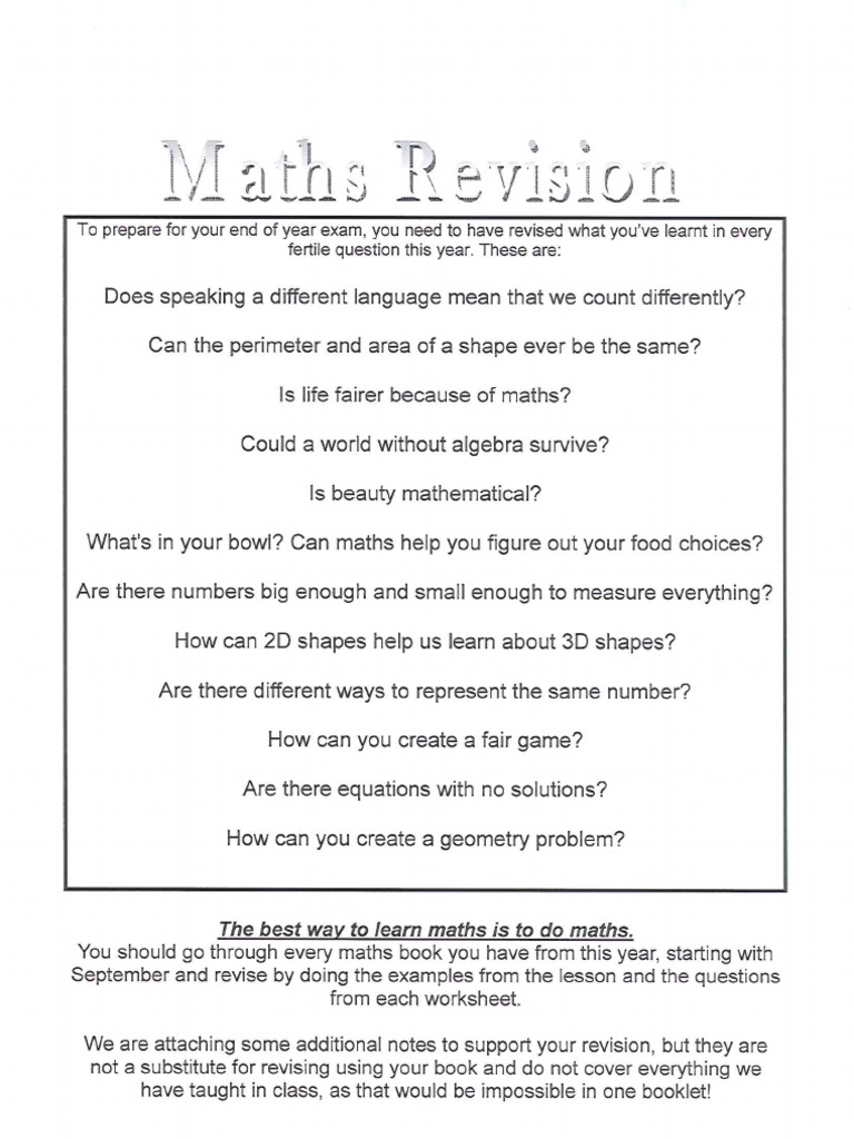 Maths Fertile Questions in Year 7 Revision Guide