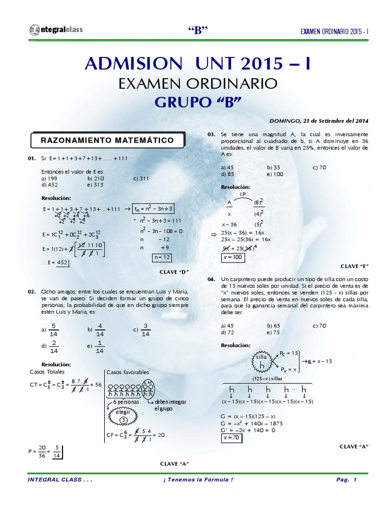 Admision Unt 2015 - I: Examen Ordinario | PDF