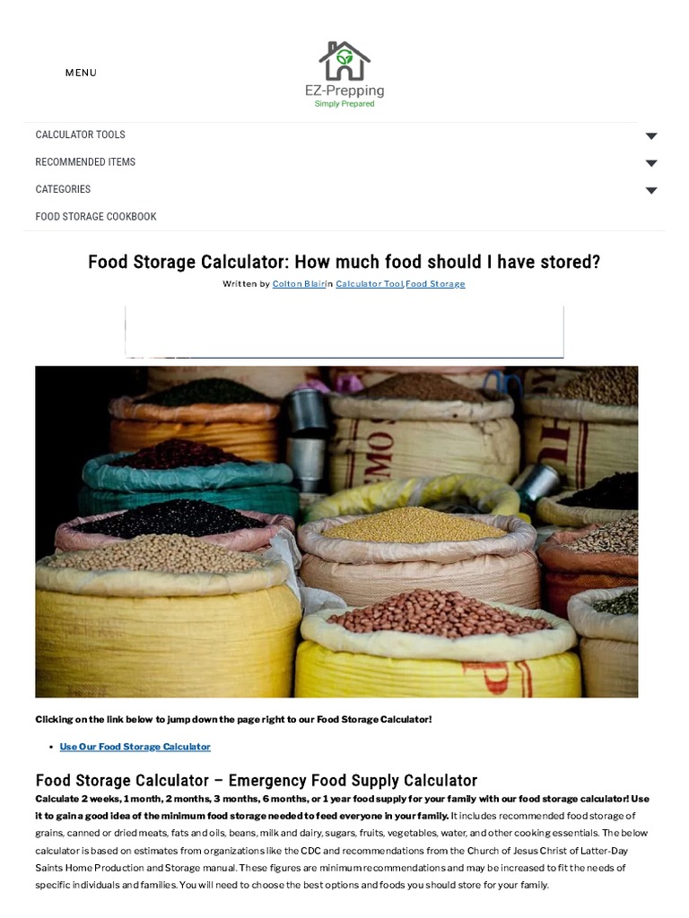 1 Yr Food Storage Calculator How Much Food Should I Have Stored EZ