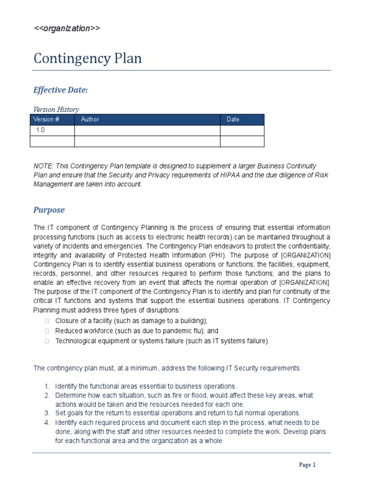 IT Contingency Plan Template | PDF | Disaster Recovery | Emergency ...