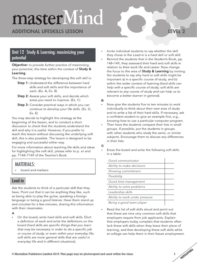 MasterMind 2 Unit 12 Extra LifeSkills Lesson 1 | PDF | Learning ...