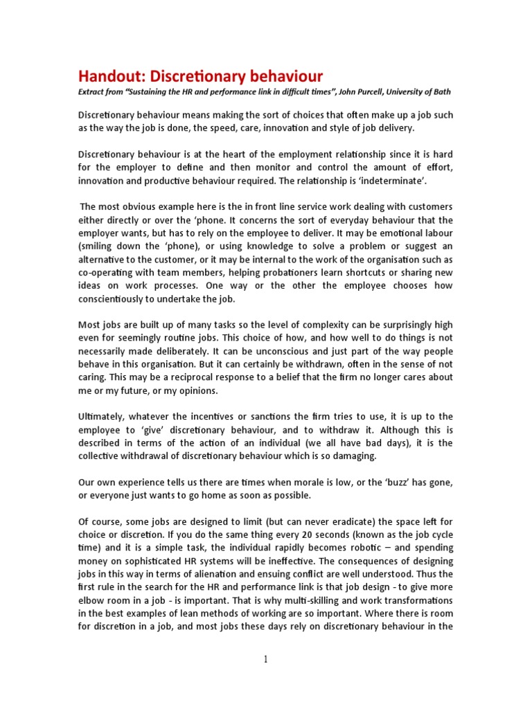 Discretionary Behaviour | PDF | Motivational | Motivation
