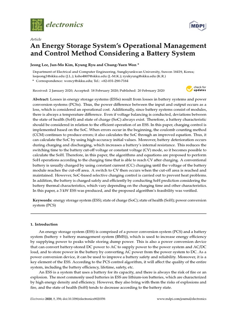 Electronics: An Energy Storage System's Operational Management and ...