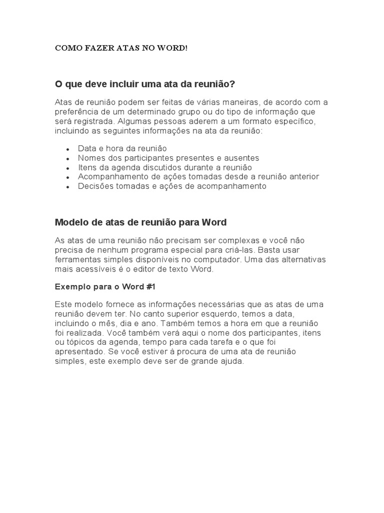 Como Fazer Atas no Word | PDF