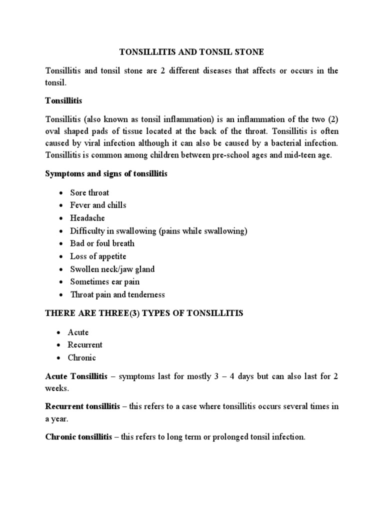 TONSILLITIS AND TONSIL STONE Editted PDF Medical Specialties