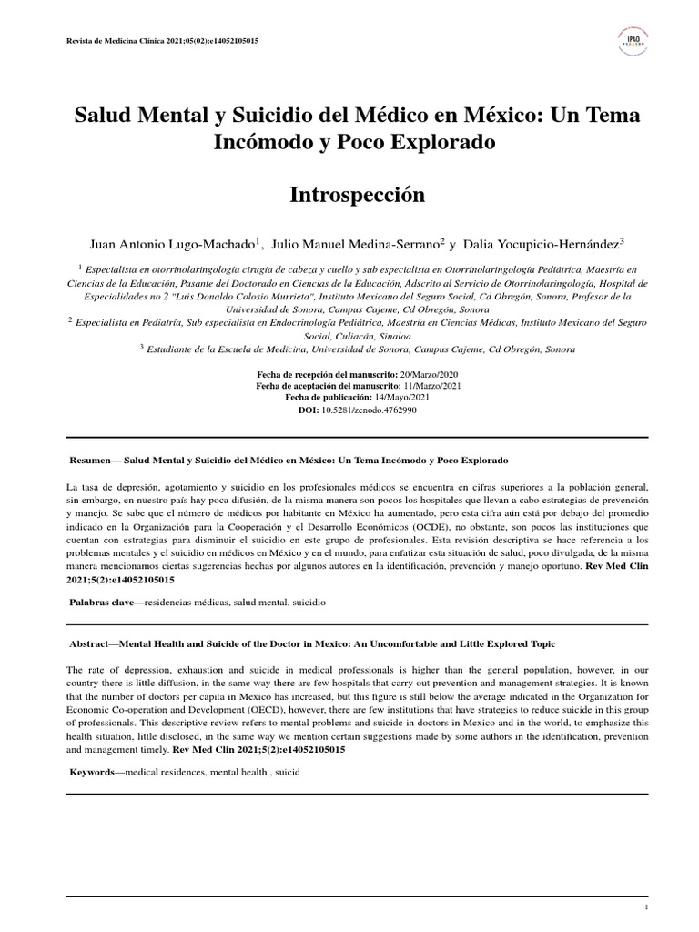 Depresion en Medicos | PDF | Depresión (estado de ánimo) | Suicidio