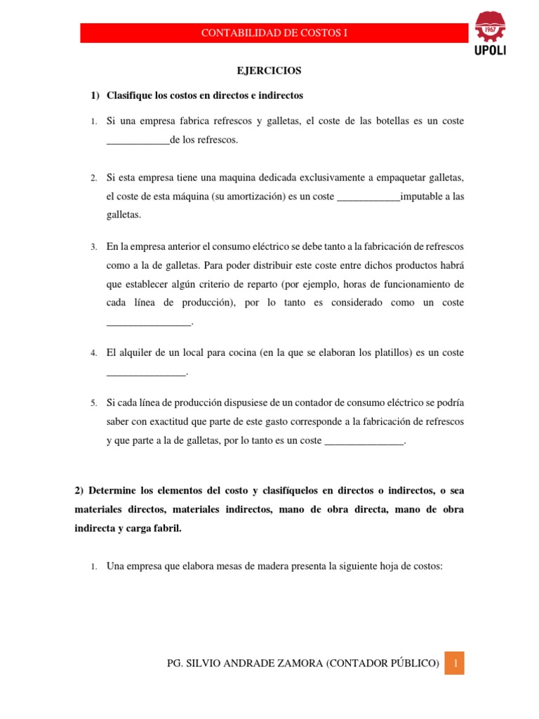 Ejercicios de Costo (Formulas y Gráficas) | PDF | Costo | Contabilidad ...