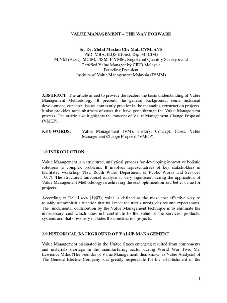 Value Management in Construction Explained | PDF | Design | Reliability ...