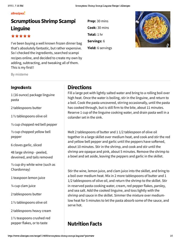 Scrumptious Shrimp Scampi Linguine Recipe | PDF | Pasta | Teaspoon