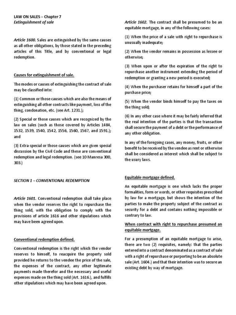 Analysis of the Legal Principles of Conventional Redemption and its