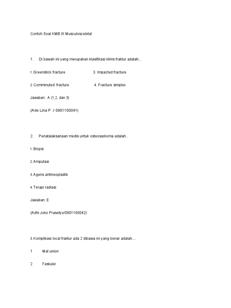 Contoh Soal KMB III Musculoskeletal | PDF