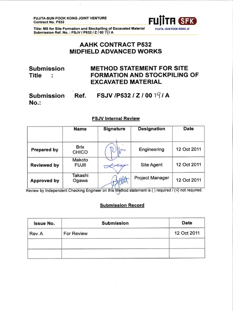 0079A - Method Statement For Site Formation and Stockpiling of ...