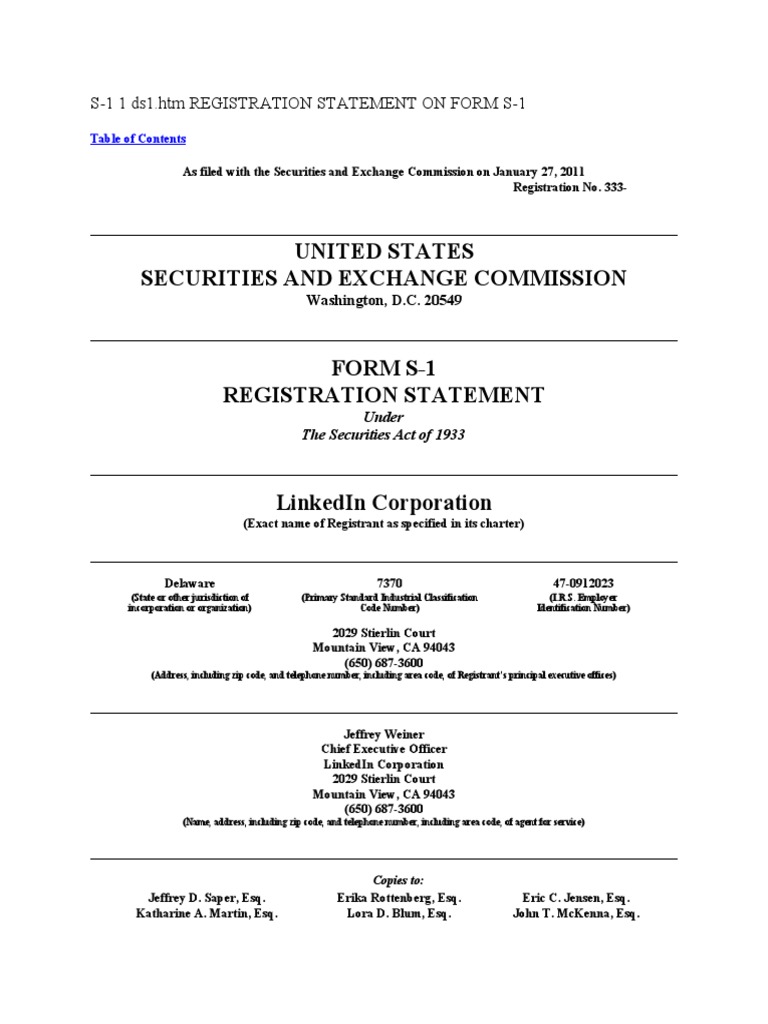 United States Securities and Exchange Commission S1 1 Ds1.Htm
