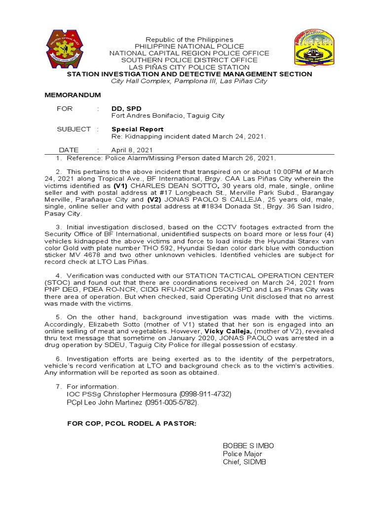 Missing Person Report: Kidnapping Case | PDF | Government | National ...